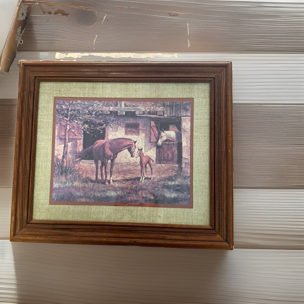 brown wood framed horse wall picture print 16x20, home interiors